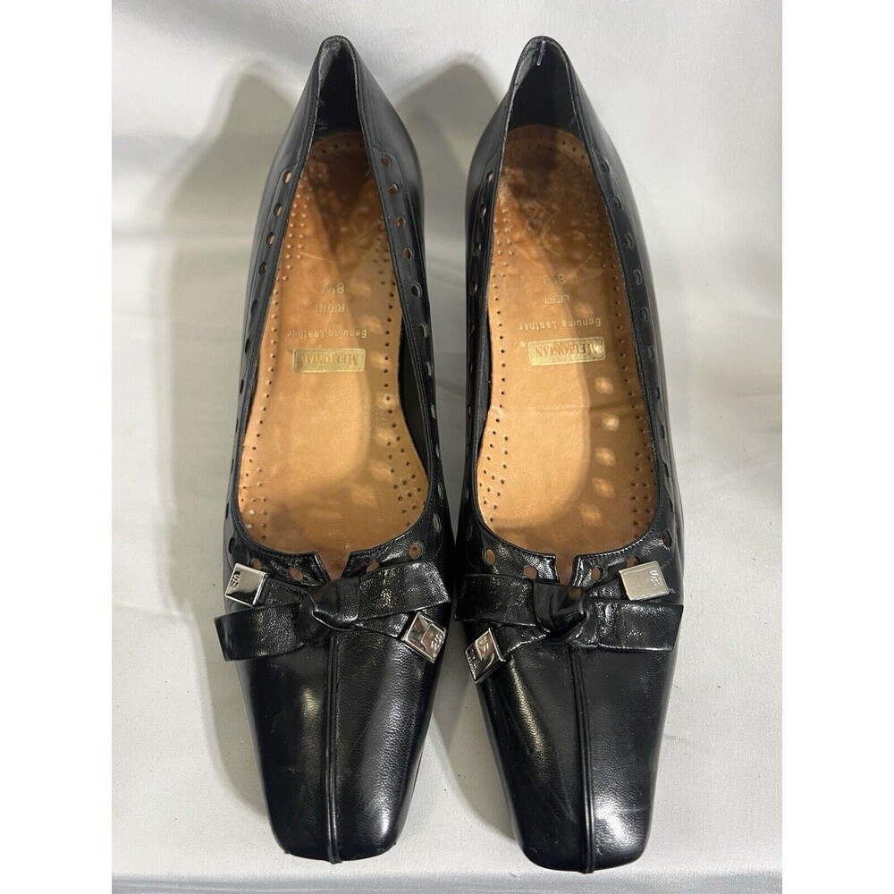 Meltonian Woman's Black Leather Kitten Heeled Shoe 8W Office Work Academia